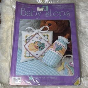 Baby Steps counted cross stitch doorhanger and bottle holder kit New